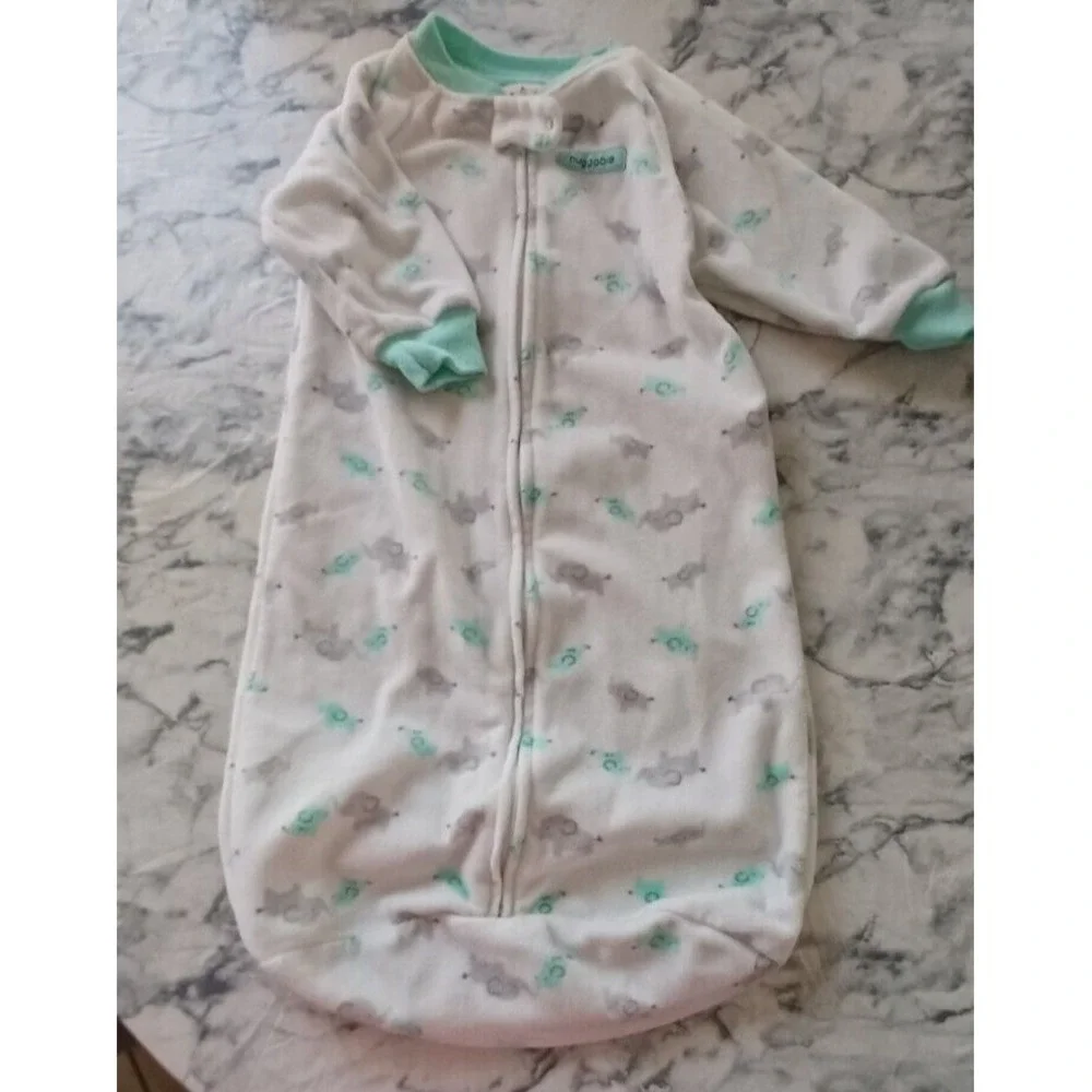 Child of Mine by Carters Sleep Sack Unisex 0-9M White Mint Elephant Fleece Zip